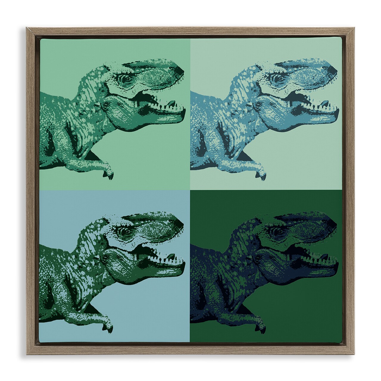 Stupell Industries Vintage Roaring T-Rex Dinosaur Framed Floater Canvas Wall Art